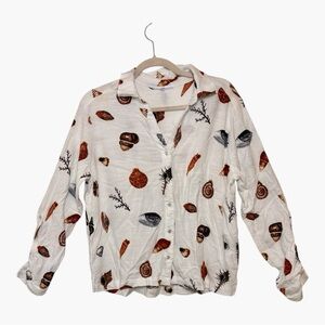 Jane + Delancey Coastal Seashell Print Button-Up Shirt Beachy Resort XL